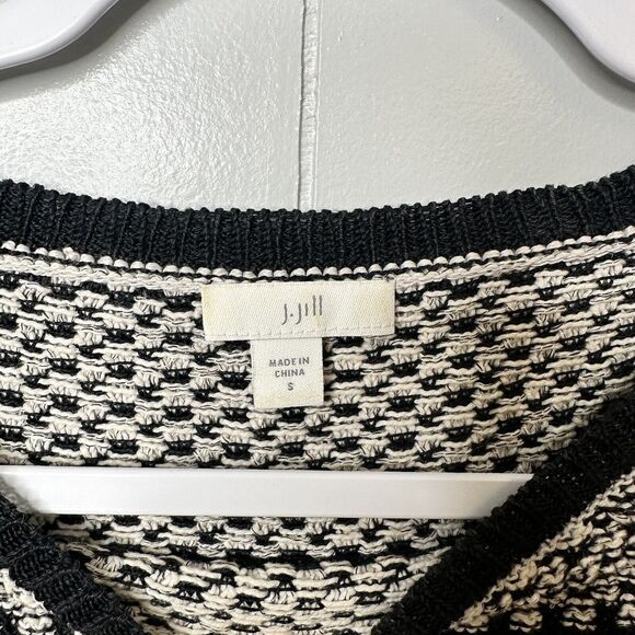 J Jill Women Oversized Sweater Size Small Knit Stripe Linen Blend Black White - Picture 3 of 10